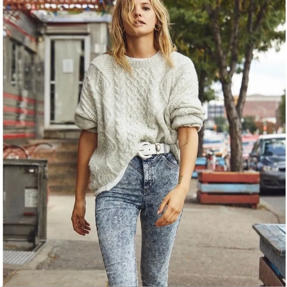 Free People Riley Seamed Skinny Jeans Acid Wash indigo size 30